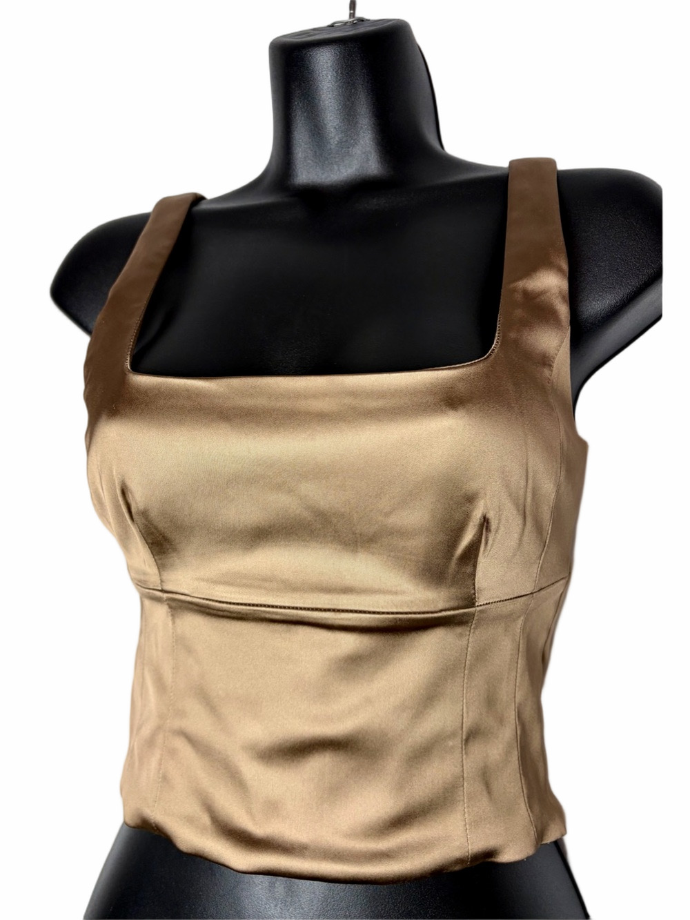 Aritzia Wilfred Bronze Shine Bustier Cropped Satin Like Top ($88) - Picture 6 of 13